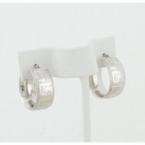 14k White Gold Hollow Lightweight Greek Key Hoop Earrings 3/4" Hoops